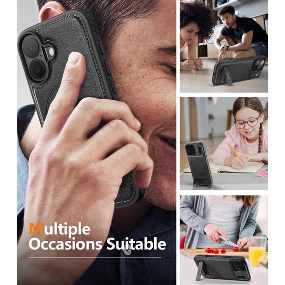 Black Iphone 17 Pro Max Invisible Stand Protective Slim Kickstand Leather Case - Picture 7 of 7